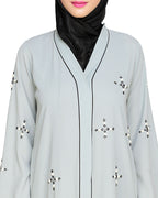 Newfangled Pearl Embroidered Abaya Sage Green