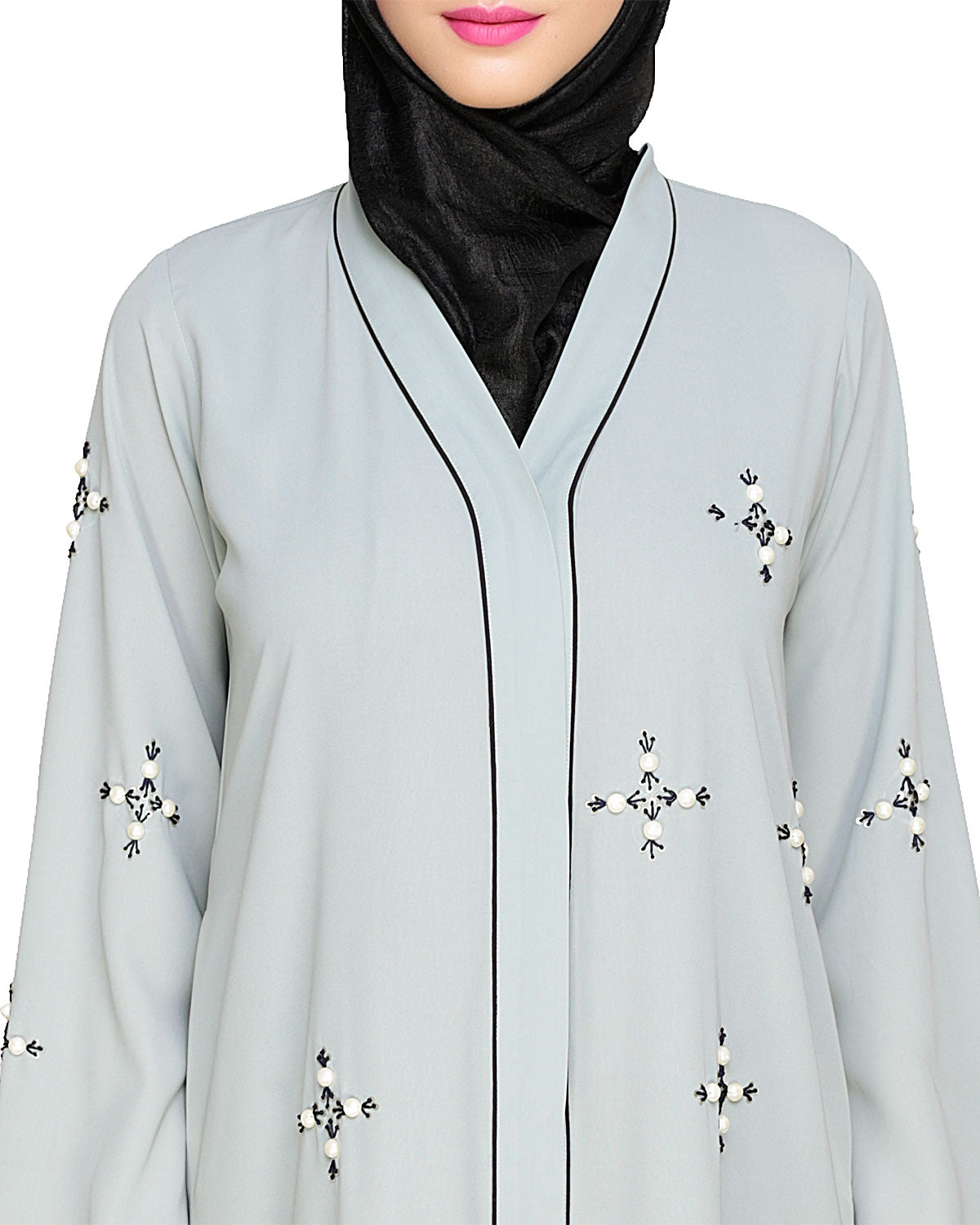 Newfangled Pearl Embroidered Abaya Sage Green