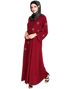 Newfangled Pearl Embroidered Abaya Wine
