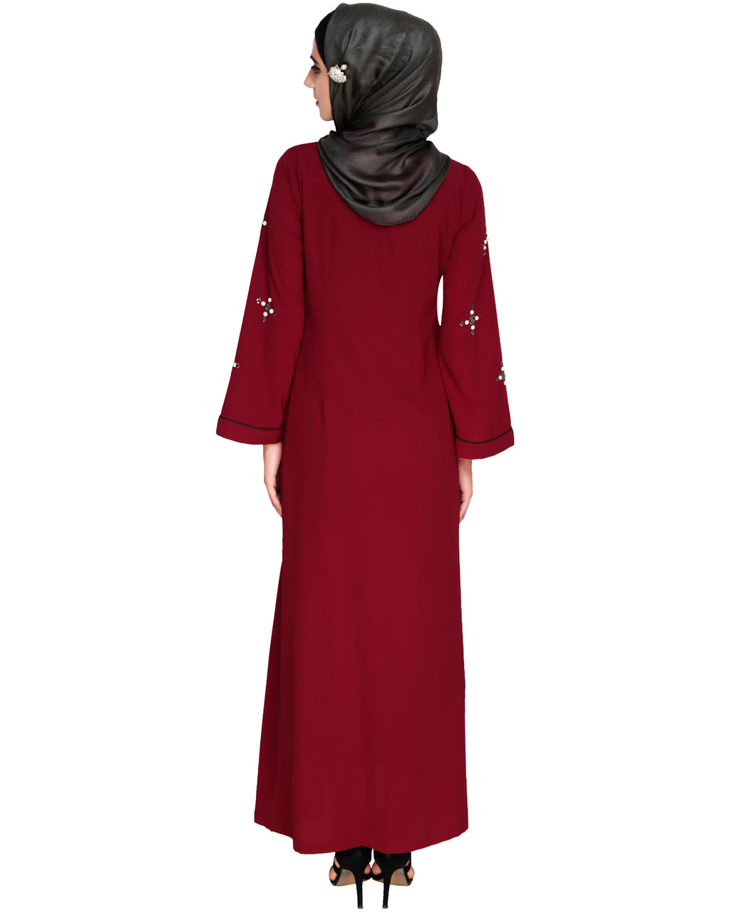 Newfangled Pearl Embroidered Abaya Wine
