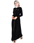 Metallic Sheen Front Zipper Abaya Black