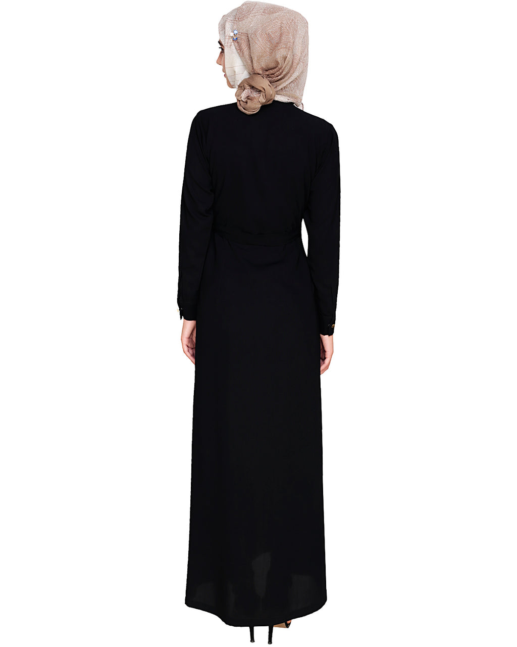 Metallic Sheen Front Zipper Abaya Black