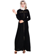 Metallic Sheen Front Zipper Abaya Black
