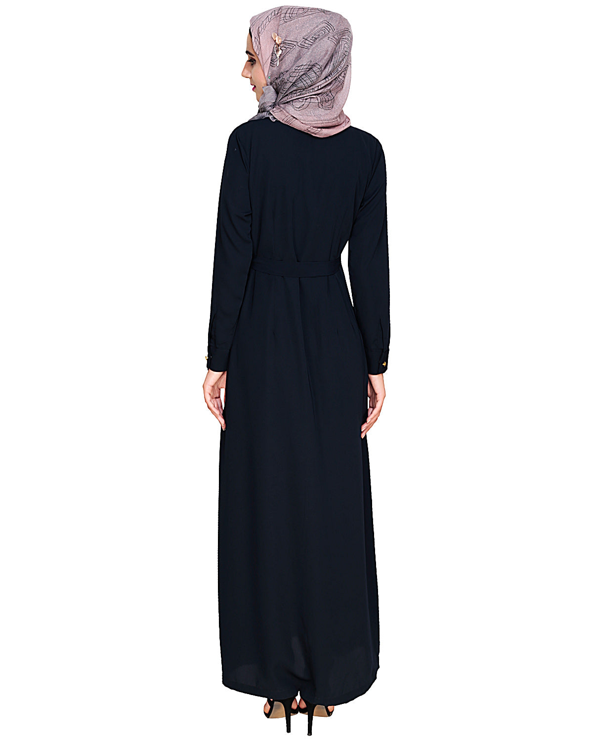 Metallic Sheen Front Zipper Abaya Blue