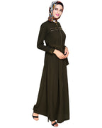 Metallic Sheen Front Zipper Abaya Olive