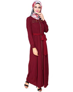 Metallic Sheen Front Zipper Abaya Wine