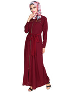 Metallic Sheen Front Zipper Abaya Wine