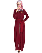 Metallic Sheen Front Zipper Abaya Wine