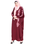 Dual Shade Floral Embroidered Beige Kaftan Wine