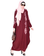 Dual Shade Floral Embroidered Beige Kaftan Wine