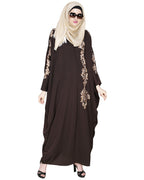 Dual Shade Floral Embroidered Beige Kaftan Wine