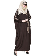 Dual Shade Floral Embroidered Beige Kaftan Wine