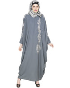 Dual Shade Floral Embroidered Beige Kaftan Wine