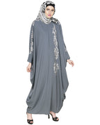 Dual Shade Floral Embroidered Beige Kaftan Wine