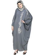 Dual Shade Floral Embroidered Beige Kaftan Grey
