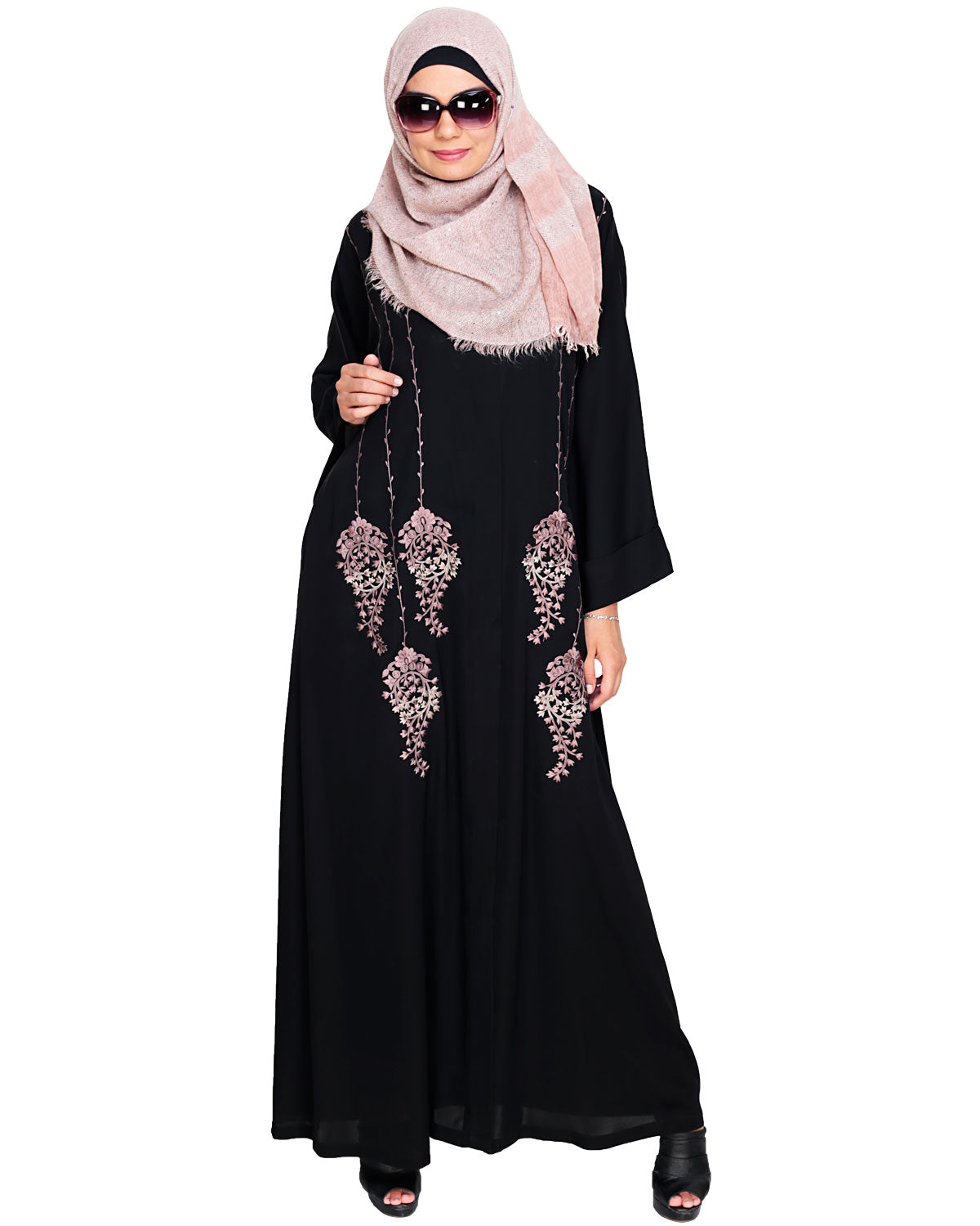 Floral Pendant Dubai Style Abaya Black