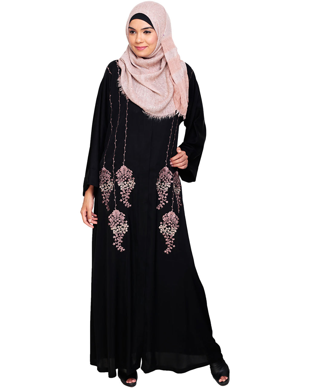 Floral Pendant Dubai Style Abaya Black