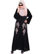 Floral Pendant Dubai Style Abaya Black