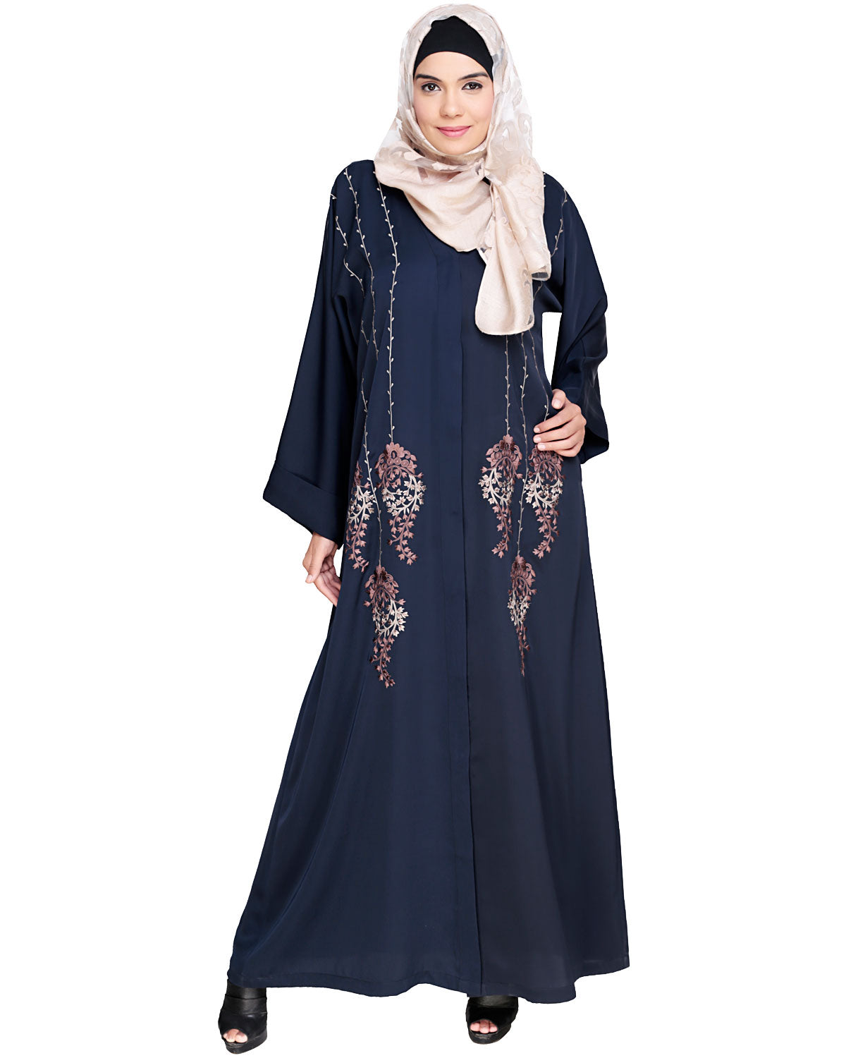 Floral Pendant Dubai Style Abaya Blue