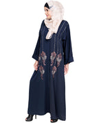 Floral Pendant Dubai Style Abaya Blue