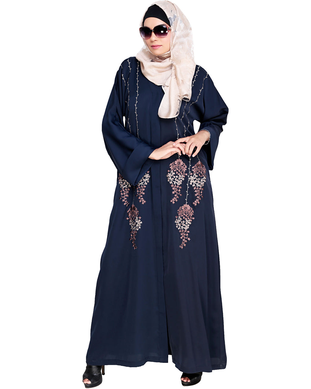 Floral Pendant Dubai Style Abaya Blue