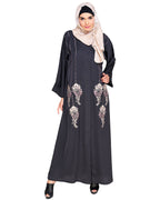 Floral Pendant Dubai Style Abaya Grey