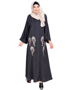 Floral Pendant Dubai Style Abaya Grey