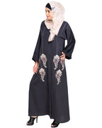 Floral Pendant Dubai Style Abaya Grey