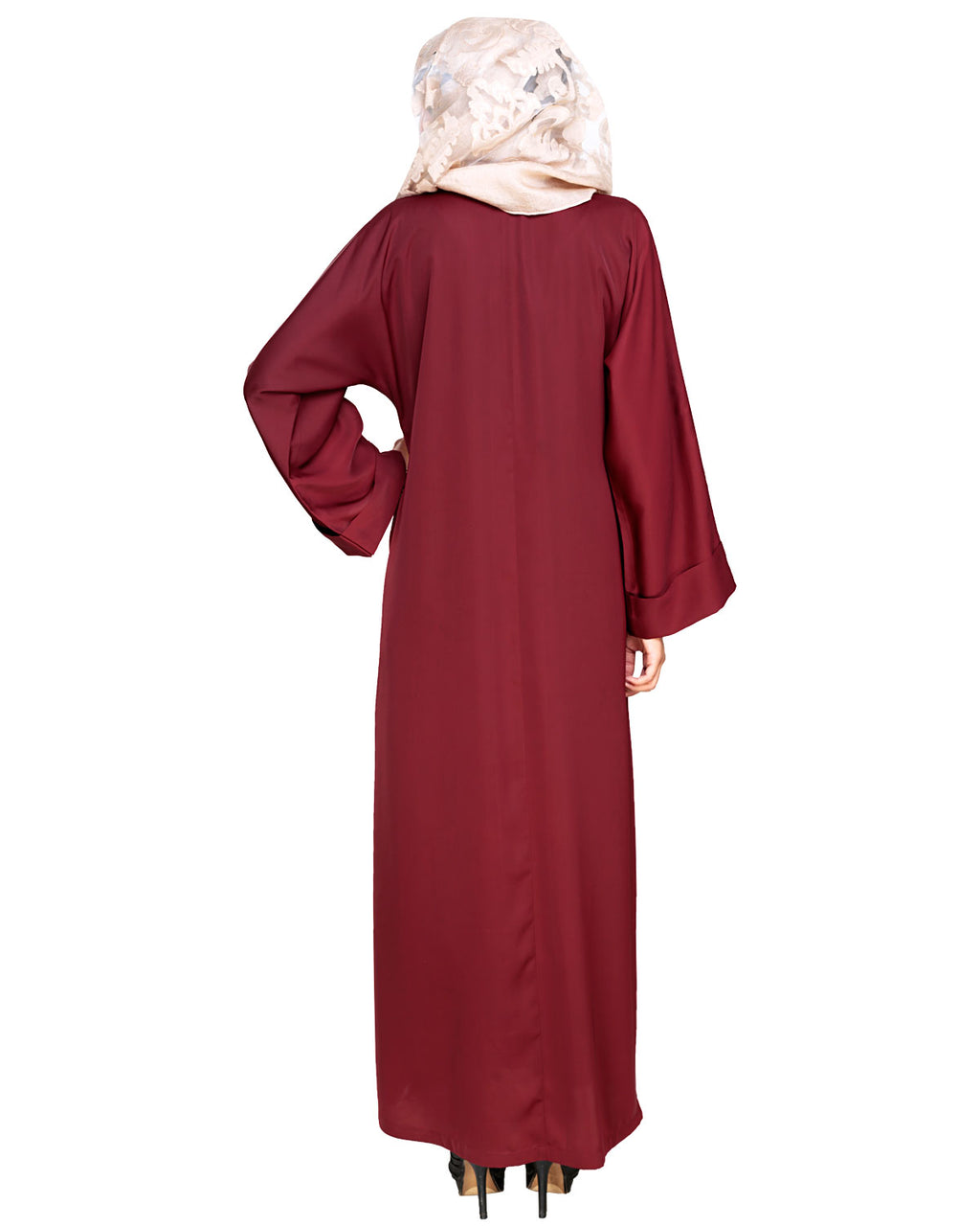 Floral Pendant Dubai Style Abaya Wine