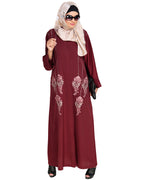 Floral Pendant Dubai Style Abaya Wine