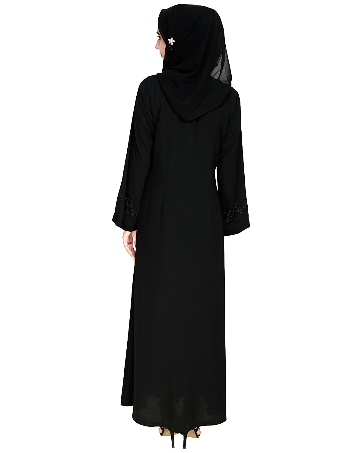 Exquisite Stone Work Dainty Black Dubai Style Abaya Black