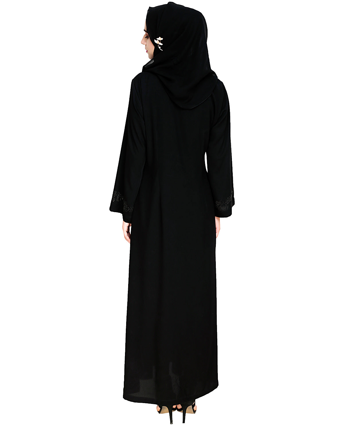 Exquisite Stone Work Classic Black Dubai Style Abaya Black