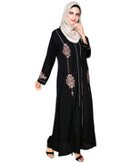 Appealing Floral Embroidery Dubai Style Abaya Black