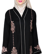 Appealing Floral Embroidery Dubai Style Abaya Black