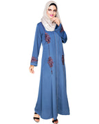 Appealing Floral Embroidery Dubai Style Abaya Blue
