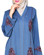 Appealing Floral Embroidery Dubai Style Abaya Blue