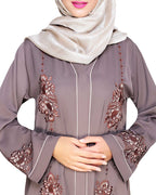 Appealing Floral Embroidery Dubai Style Abaya Brown