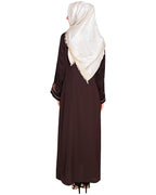 Appealing Floral Embroidery Dubai Style Abaya Dark Brown