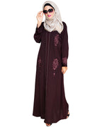 Appealing Floral Embroidery Dubai Style Abaya Wine