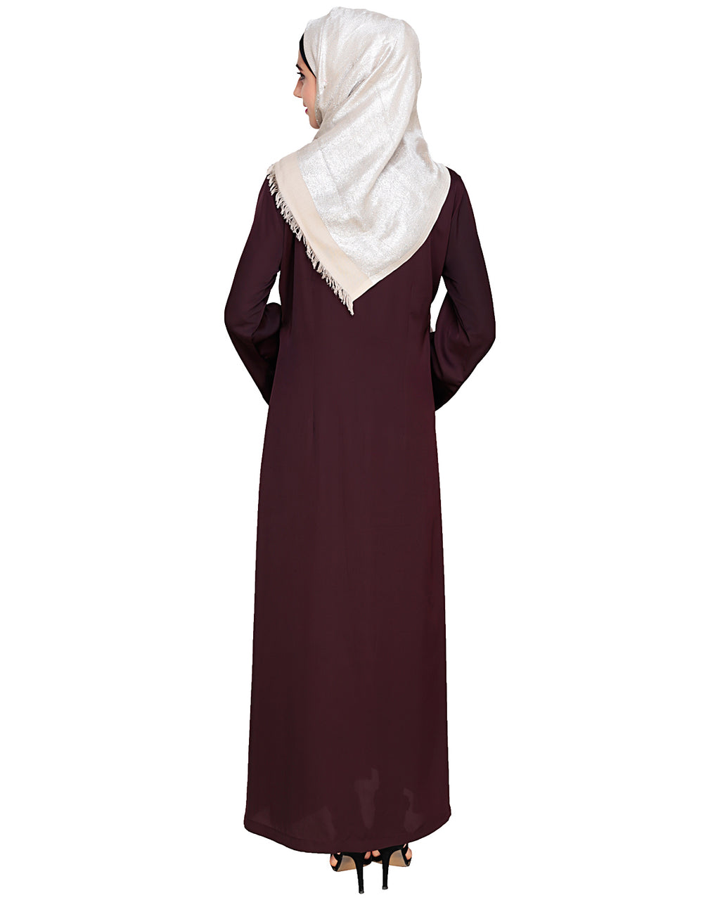 Appealing Floral Embroidery Dubai Style Abaya Wine