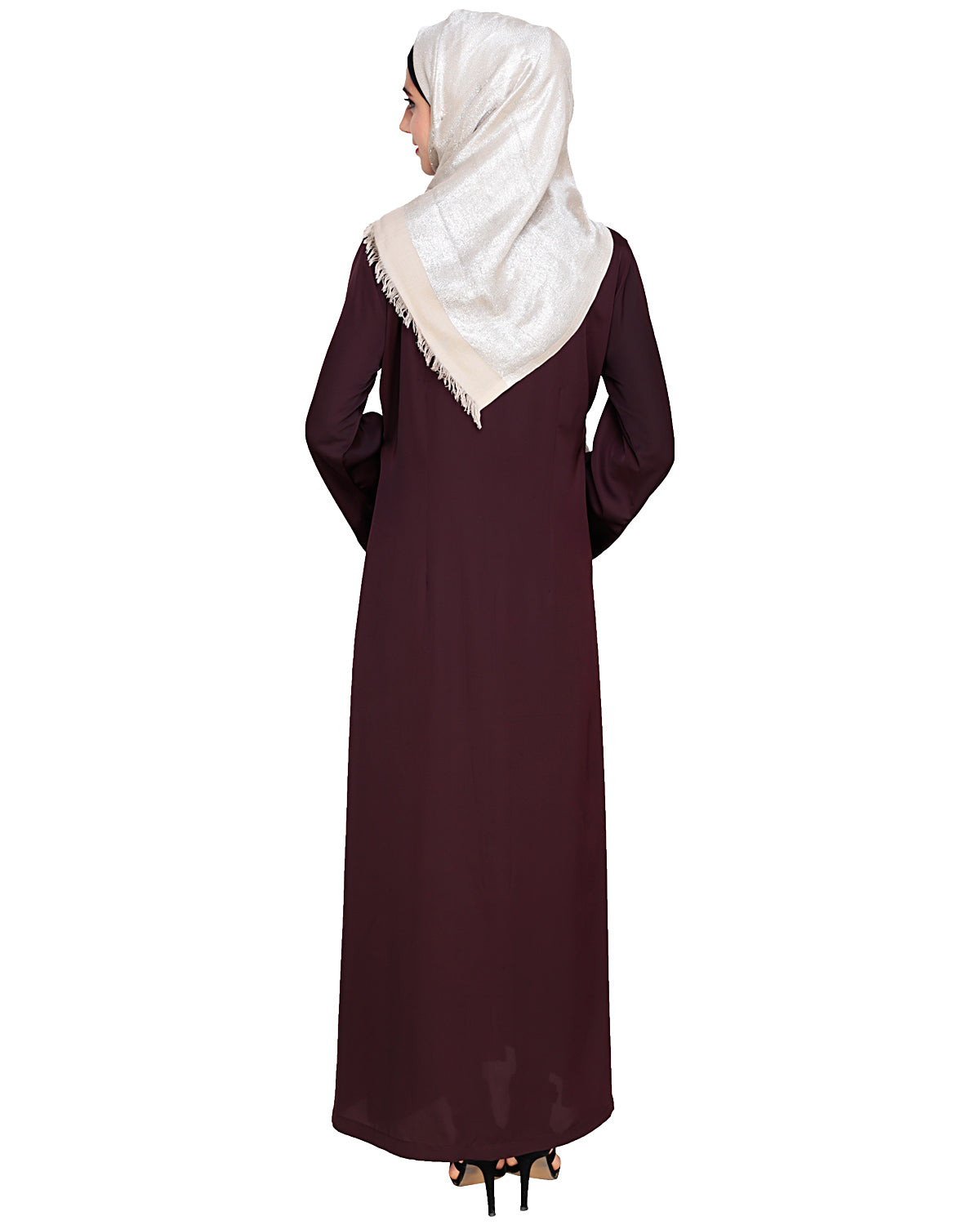 Appealing Floral Embroidery Dubai Style Abaya Wine