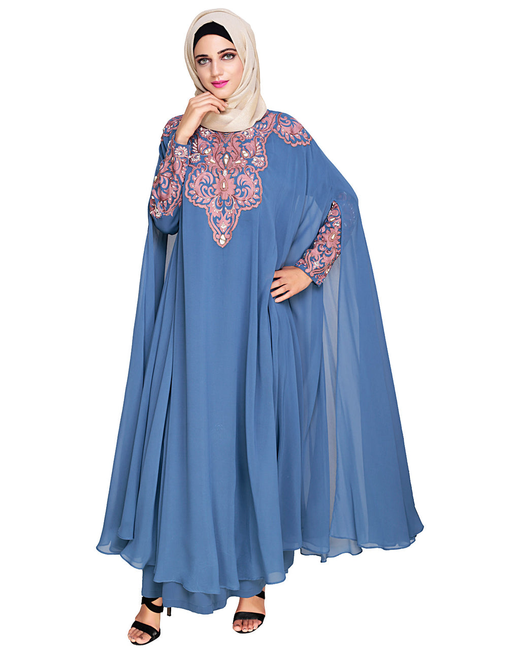 Luxury Black Irani Kaftan Blue