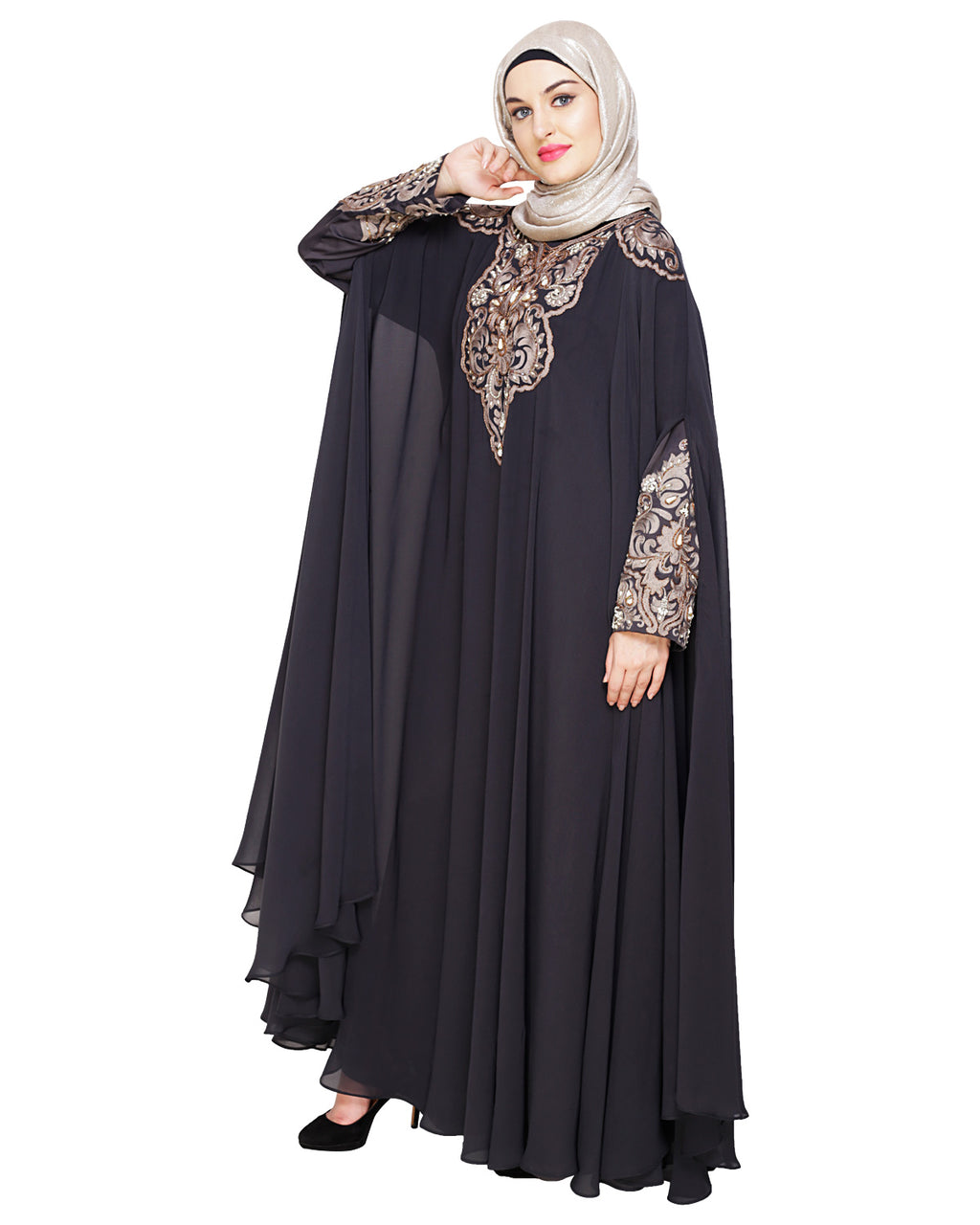 Luxury Black Irani Kaftan DARK WINE