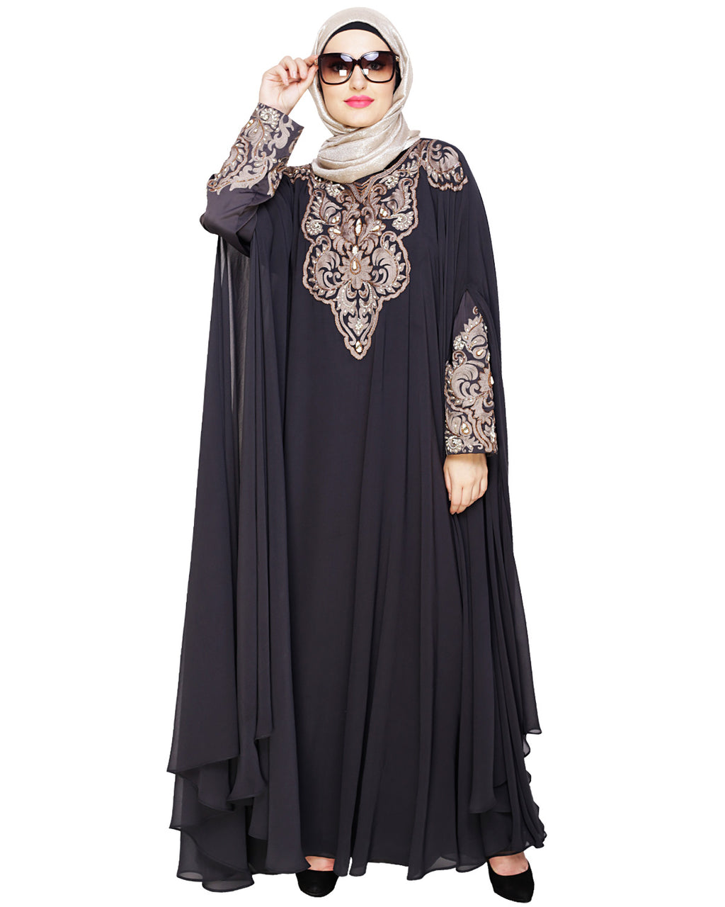 Luxury Black Irani Kaftan DARK WINE