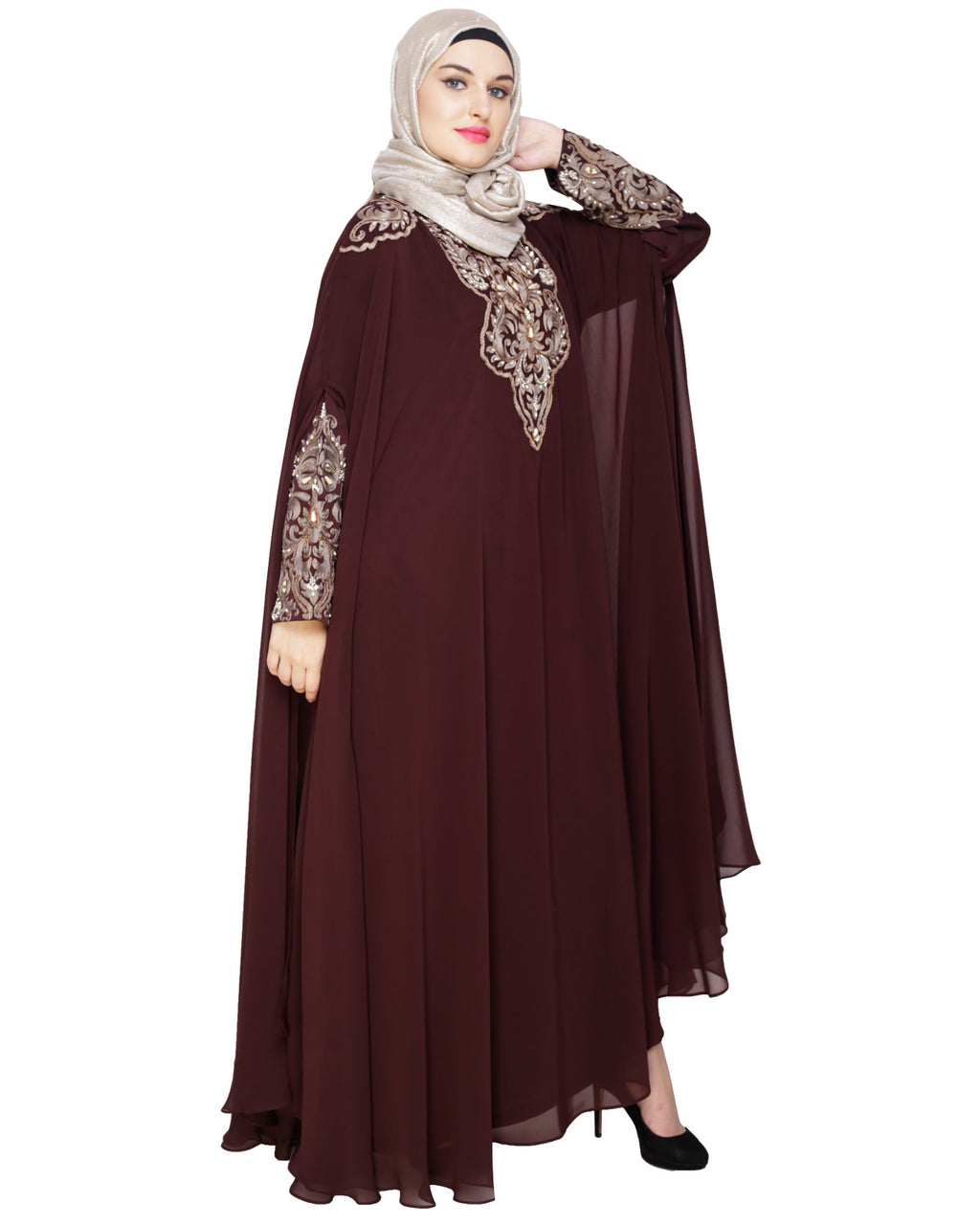 Luxury Black Irani Kaftan Light Brown