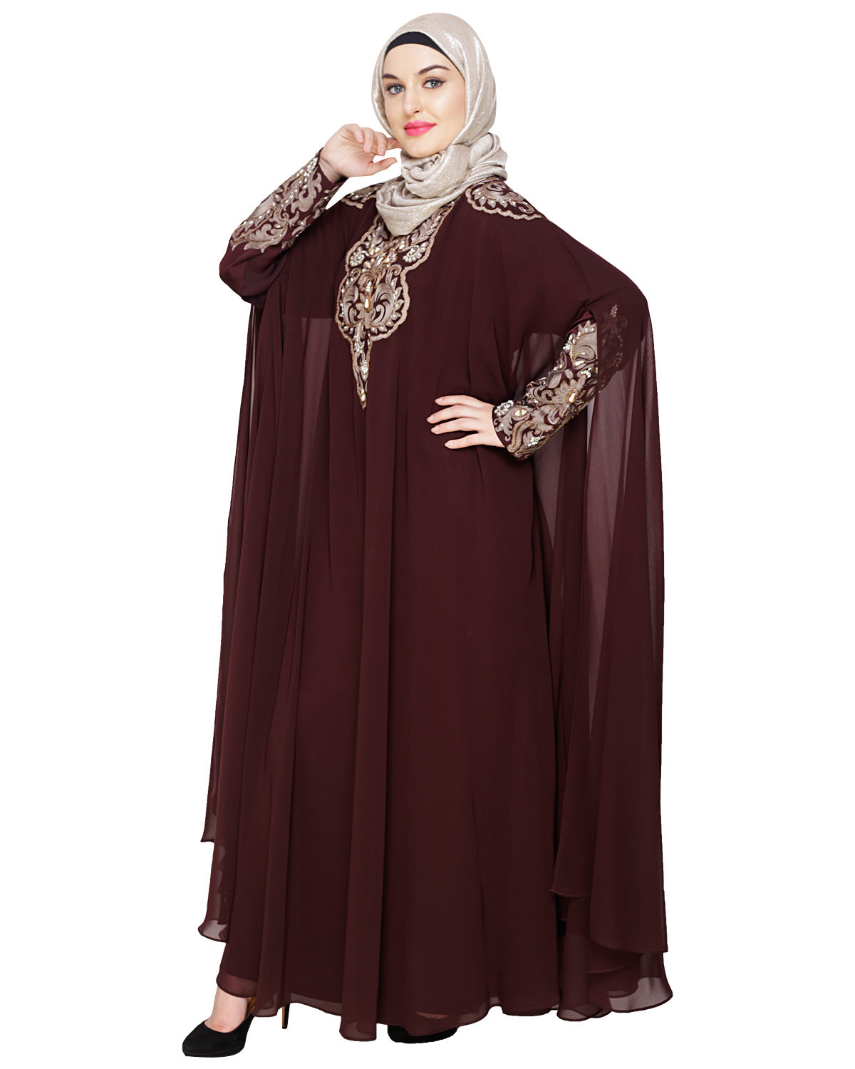 Luxury Black Irani Kaftan DARK WINE