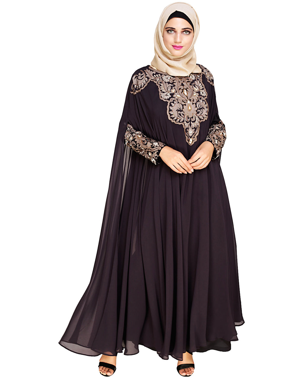 Luxury Black Irani Kaftan Dark Grey
