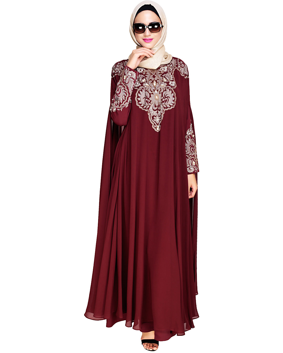 Luxury Black Irani Kaftan DARK WINE