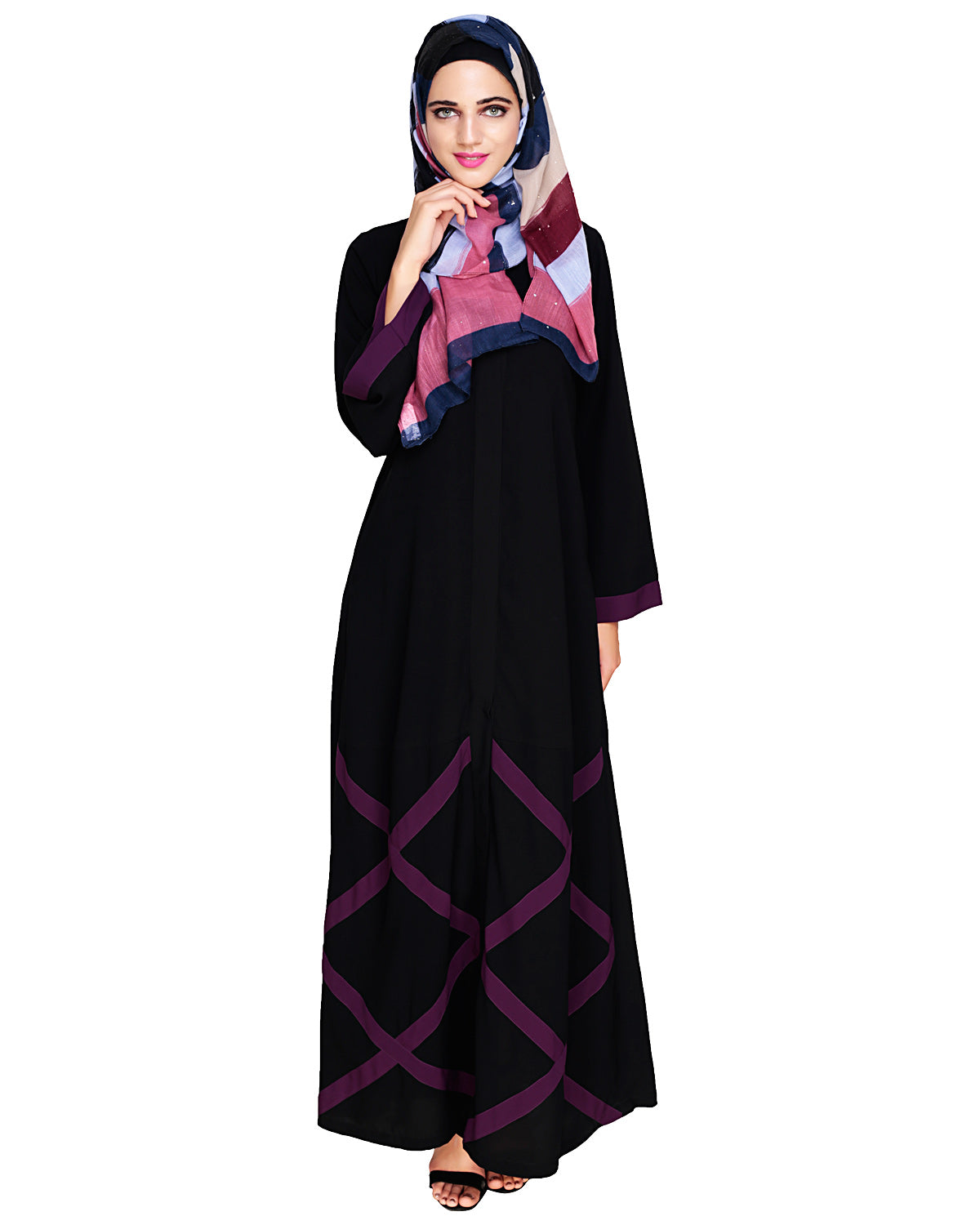Criss Cross Detailing Abaya Black