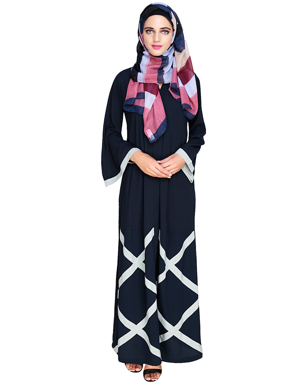 Criss Cross Detailing Abaya Blue